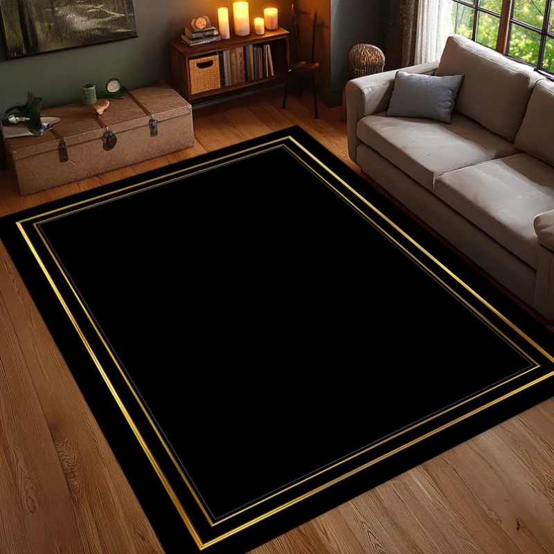Commercial Printing Services - Modern Black Gold Area Rug Minimalist