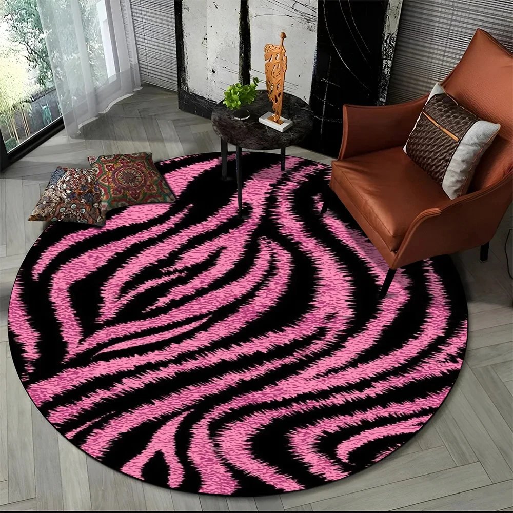 Commercial Printing Services - Pink Zebra Stripe Print Round Rug
