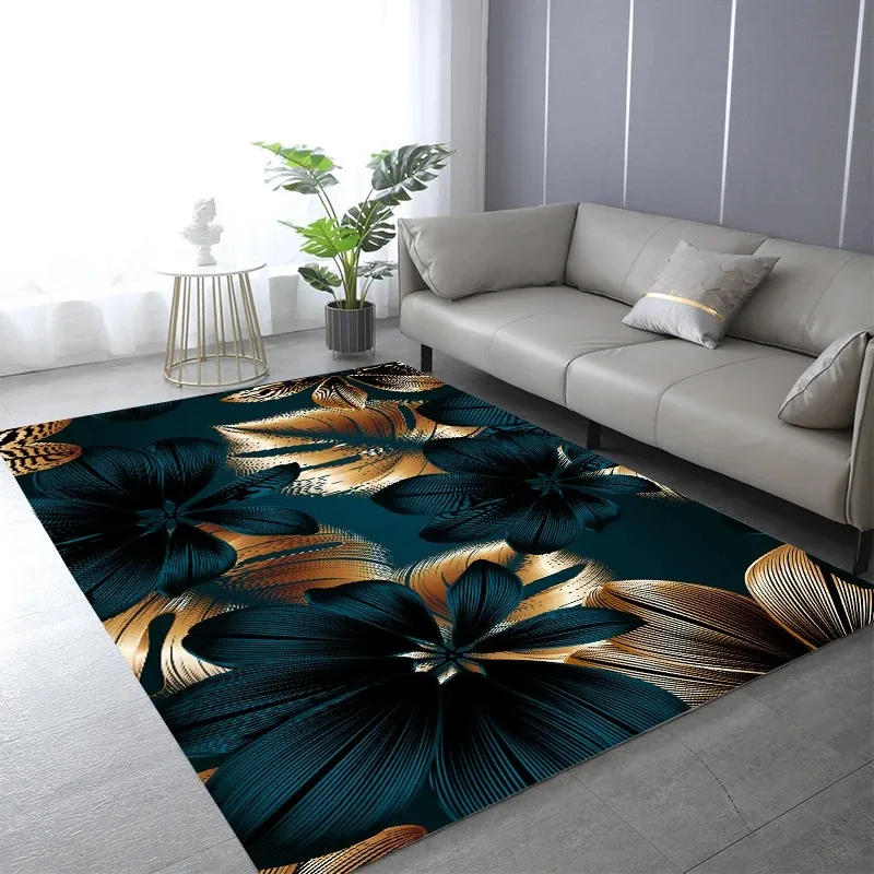Commercial Printing And Design - Abstract Black Golden Plant Leaf Carpet