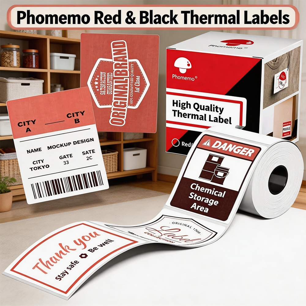 Commercial Printing Services - Red & Black Adhesive Thermal Labels