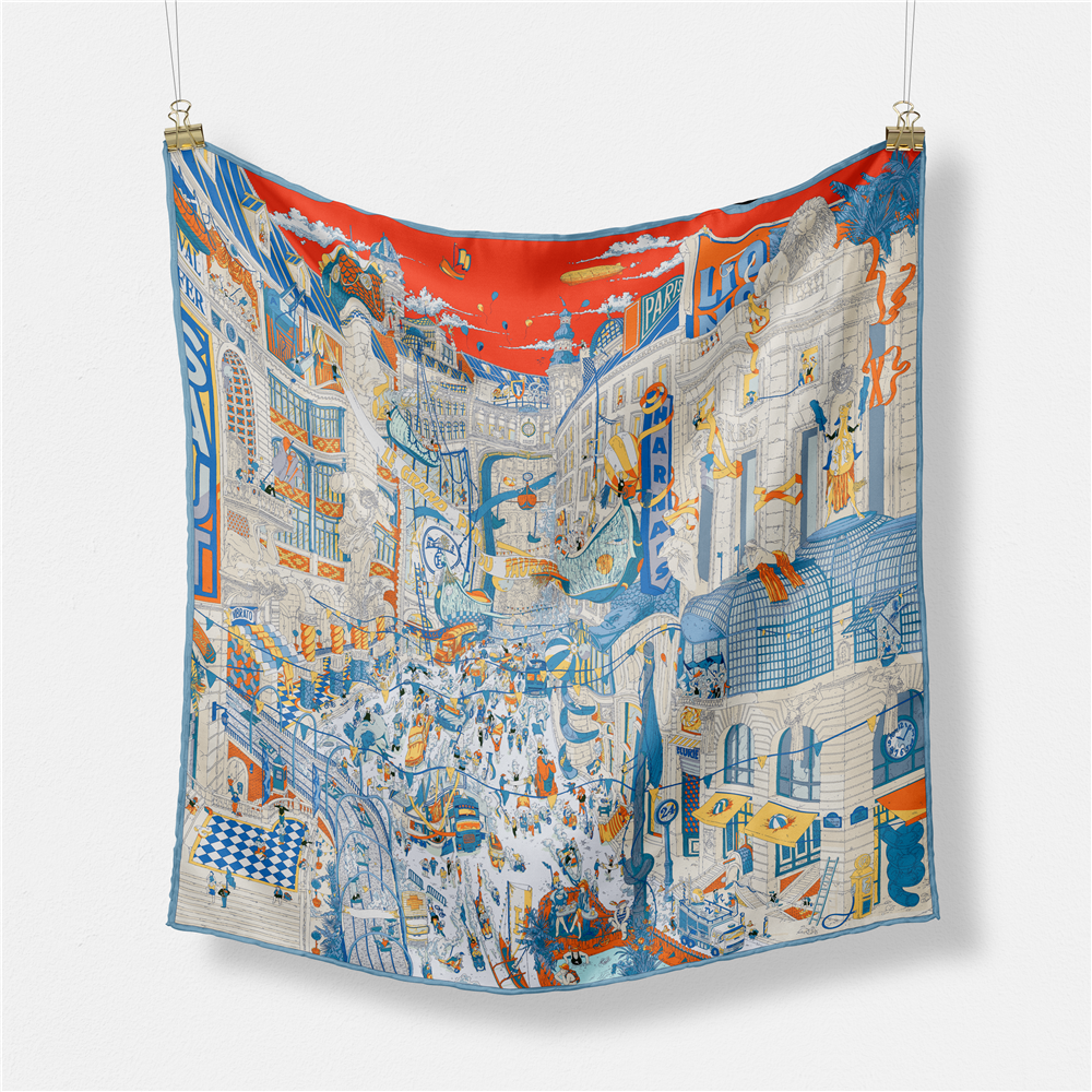 Commercial Wrap Printing - Twill Silk Scarf Woman Commercial Street